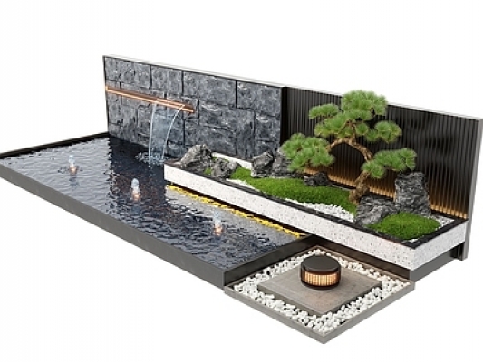 现代水景墙SU模型
