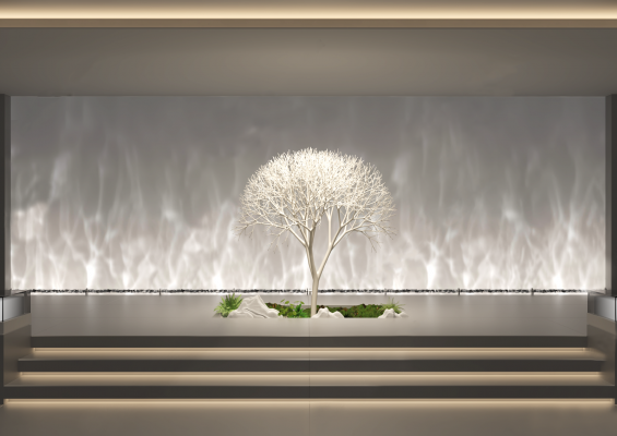 现代水波纹灯造景景墙3D模型下载