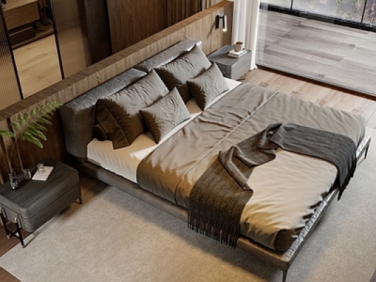 现代双人床，床头柜SU模型