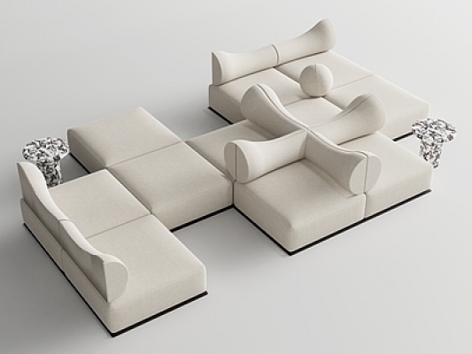 现代多人沙发组合，模块沙发SU模型