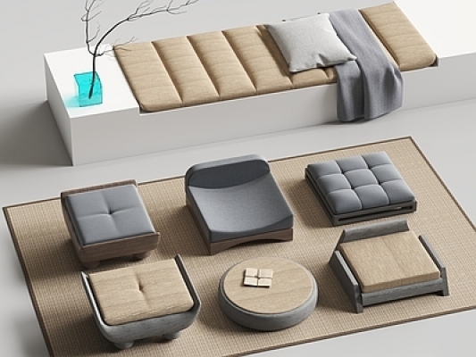 现代新中式坐垫，茶凳SU模型