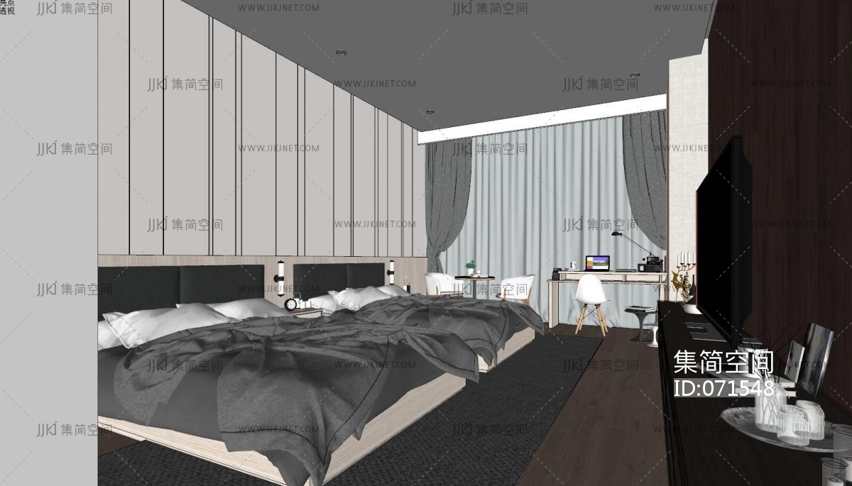 简约酒店su草图模型下载-【集简空间】「每日更新」