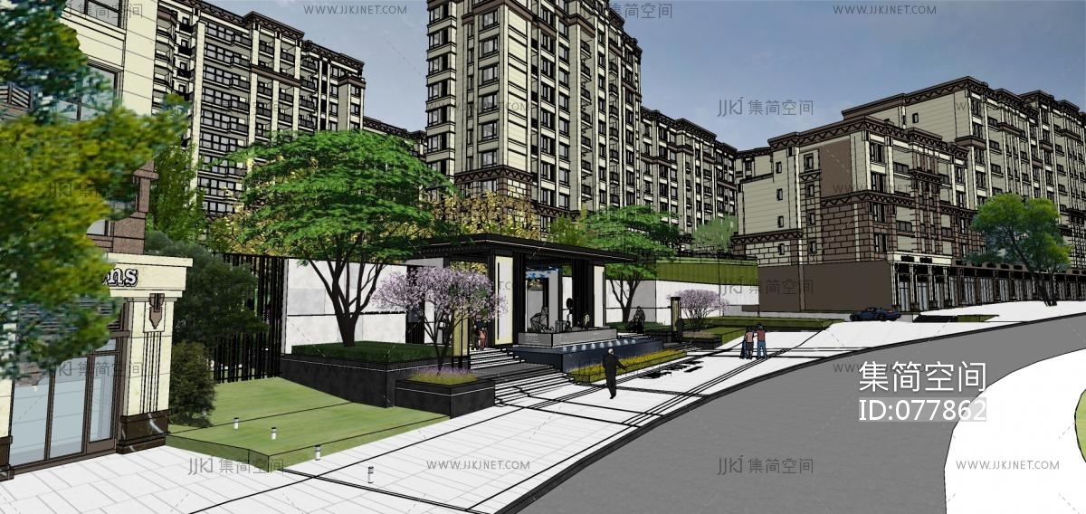 新中式风格小区景观设计 中式高档社区庭院景观 小区入口大门 门头