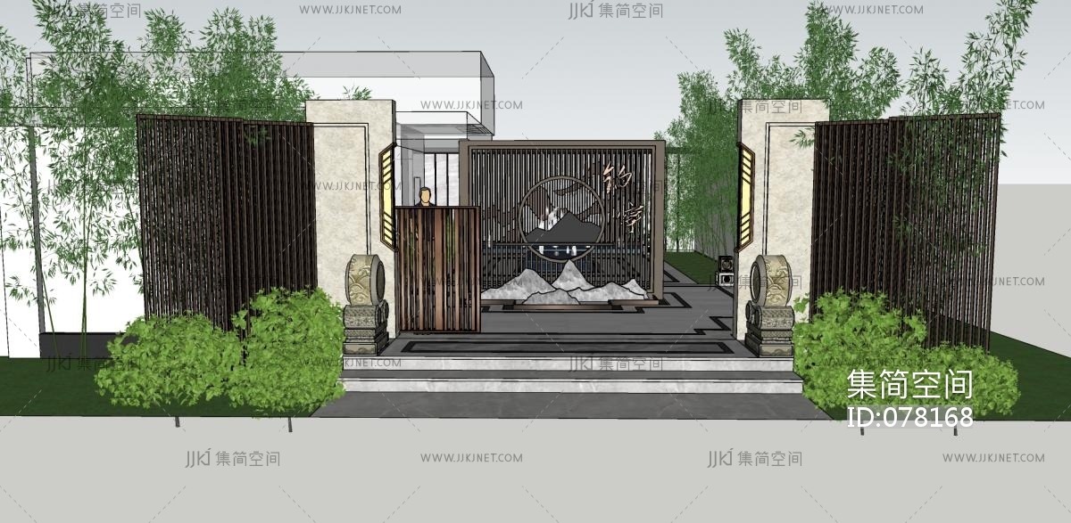 01新中式风格庭院景观 石头景观小品 枯山水园艺景观小品 水景 石头 景观墙 门口石鼓 禅意景观su草图模型下载-【集简空间】「每日更新」