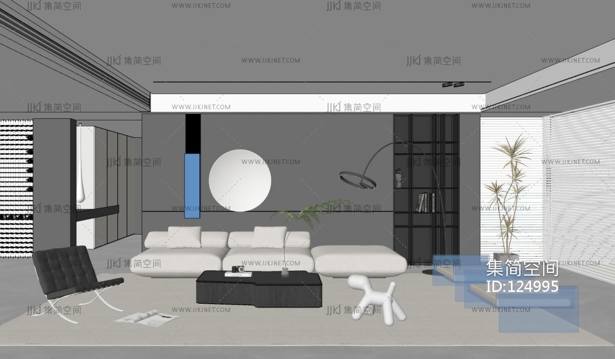 现代客厅su草图模型下载-【集简空间】「每日更新」
