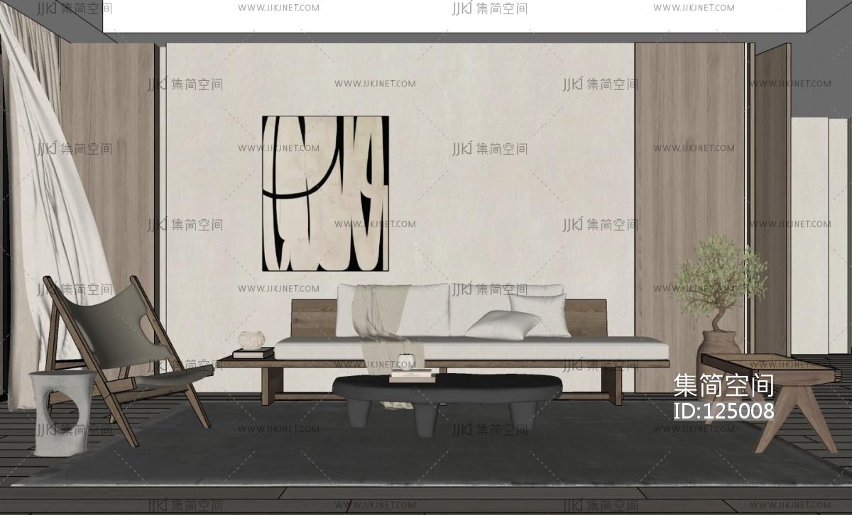 侘寂风客厅su草图模型下载-【集简空间】「每日更新」