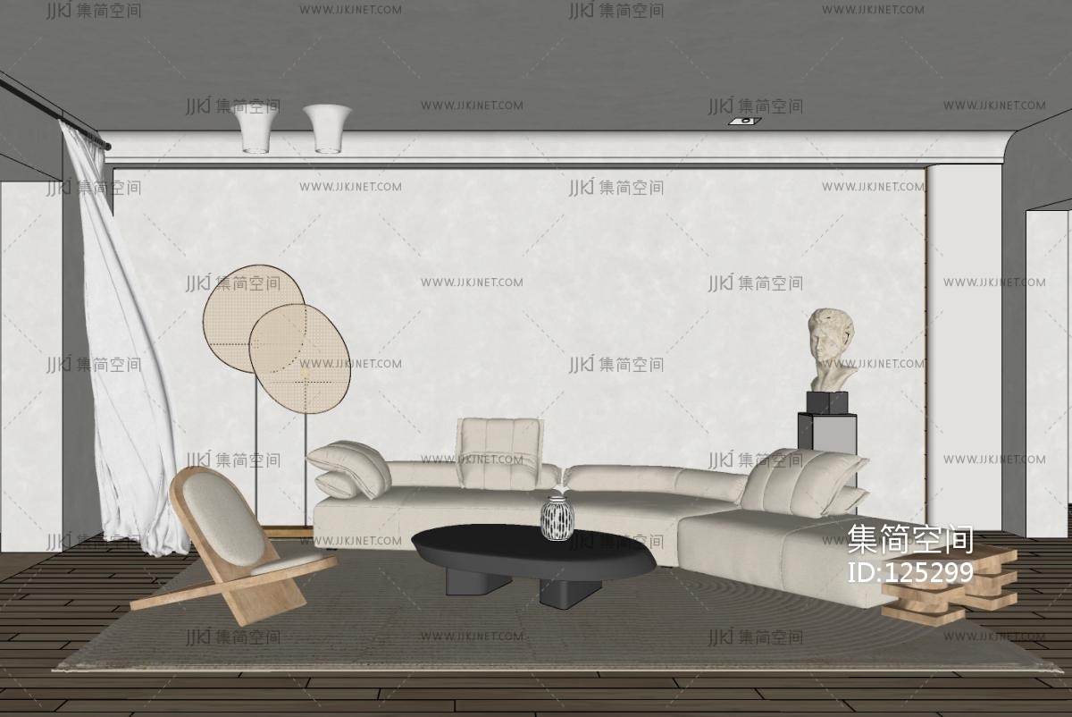 侘寂风客厅su草图模型下载-【集简空间】「每日更新」