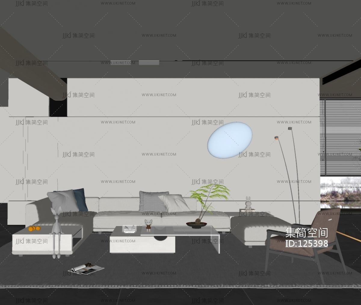 现代客厅su草图模型下载-【集简空间】「每日更新」