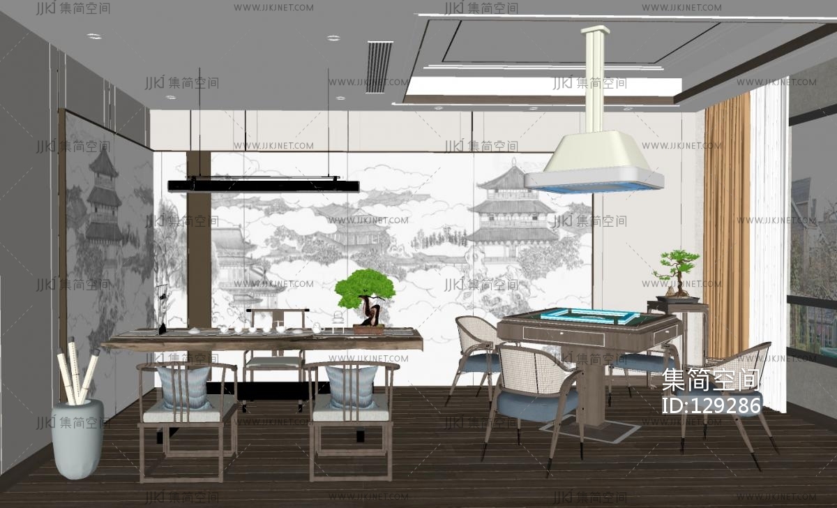 新中式茶室su草图模型下载-【集简空间】「每日更新」