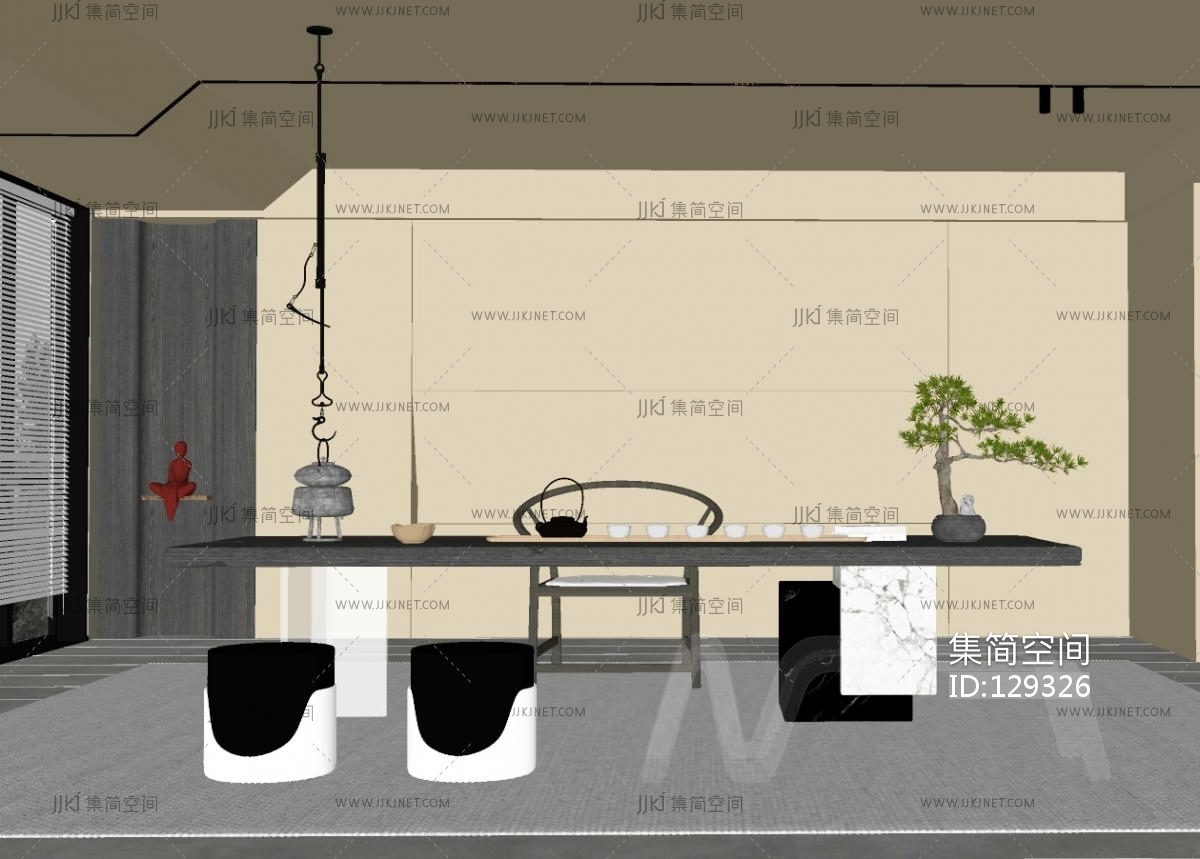 新中式茶室su草图模型下载-【集简空间】「每日更新」