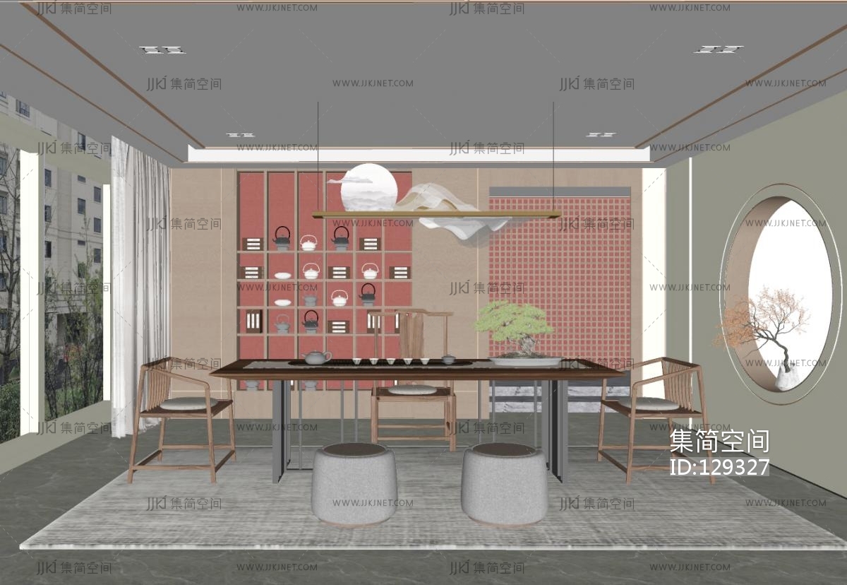 新中式茶室su草图模型下载-【集简空间】「每日更新」
