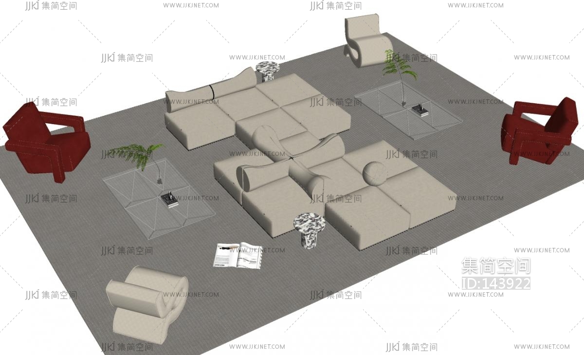 现代沙发组合SU模型su草图模型下载-【集简空间】「每日更新」