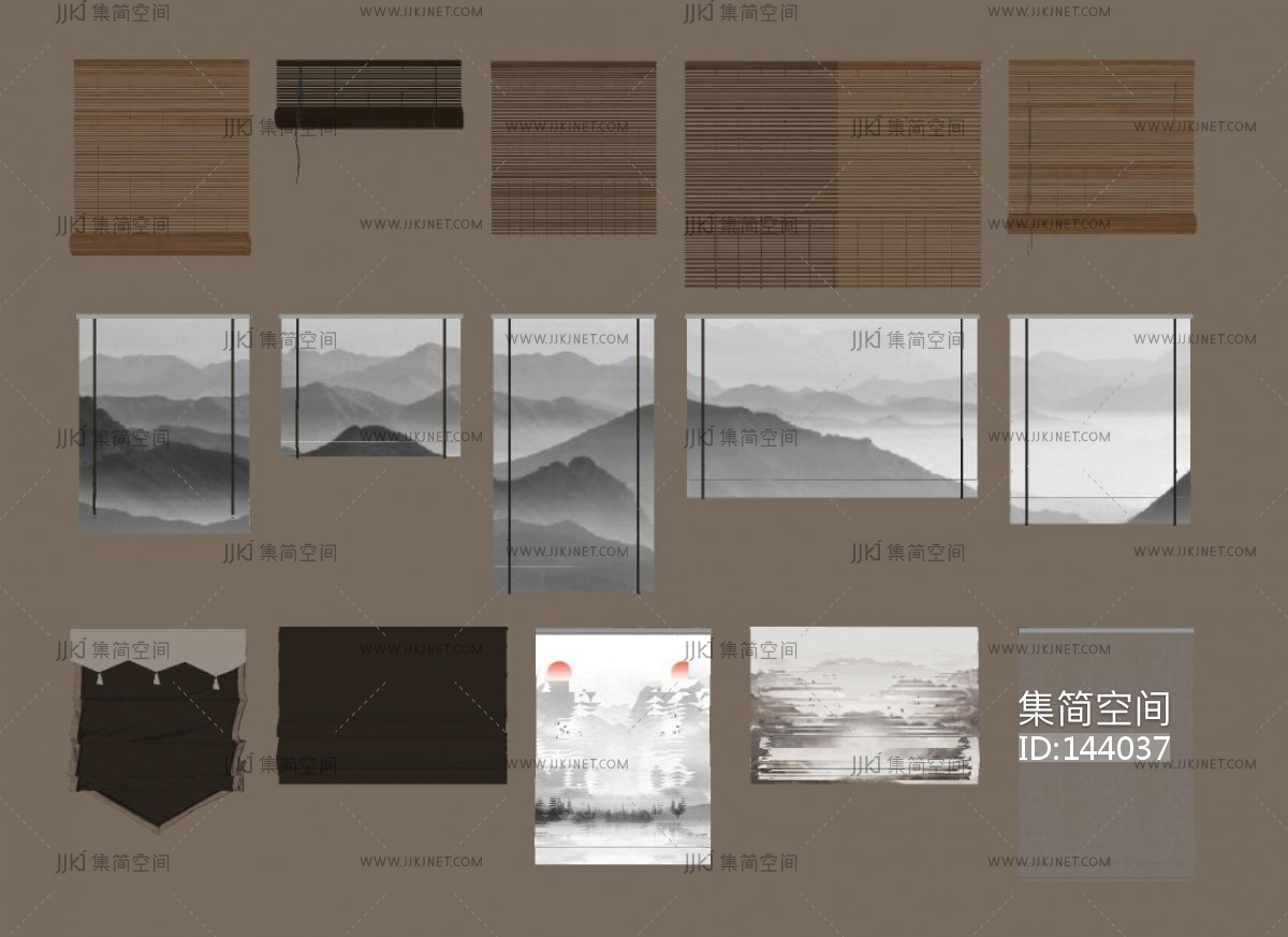 新中式百叶帘组合SU模型su草图模型下载-【集简空间】「每日更新」
