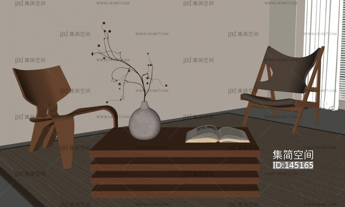 中古侘寂休闲桌椅SU模型su草图模型下载-【集简空间】「每日更新」