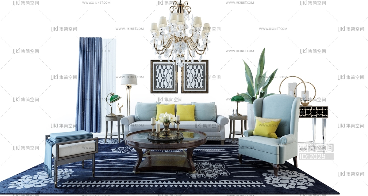 H44-16欧式沙发组合3d模型下载-【集简空间】「每日更新」