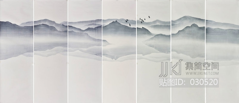 中式花纹 新中式水墨山水壁画壁布壁纸墙纸屏风图案a (1)[贴图id:0305