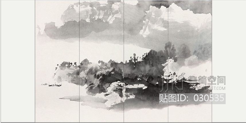 中式花纹 新中式水墨山水壁画壁布壁纸墙纸屏风图案 (52)[贴图id:030