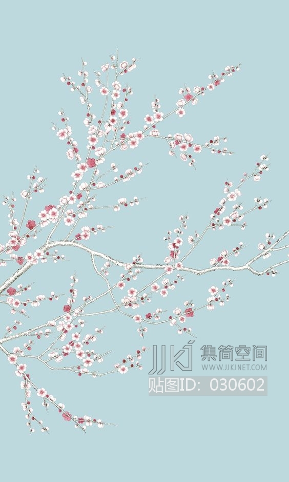 新中式梅花壁纸壁画壁布背景画1材质贴图下载