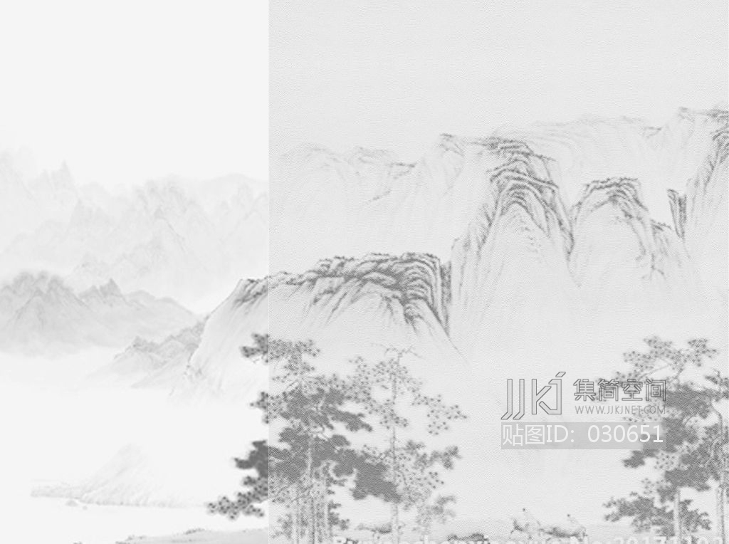 中式花纹 新中式水墨山水壁画壁布壁纸墙纸屏风图案 (14)[贴图id:030