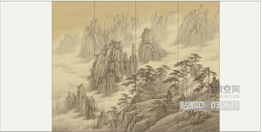 中式花纹 新中式山水壁纸壁画壁布画 (2)[贴图id:030635]  上传