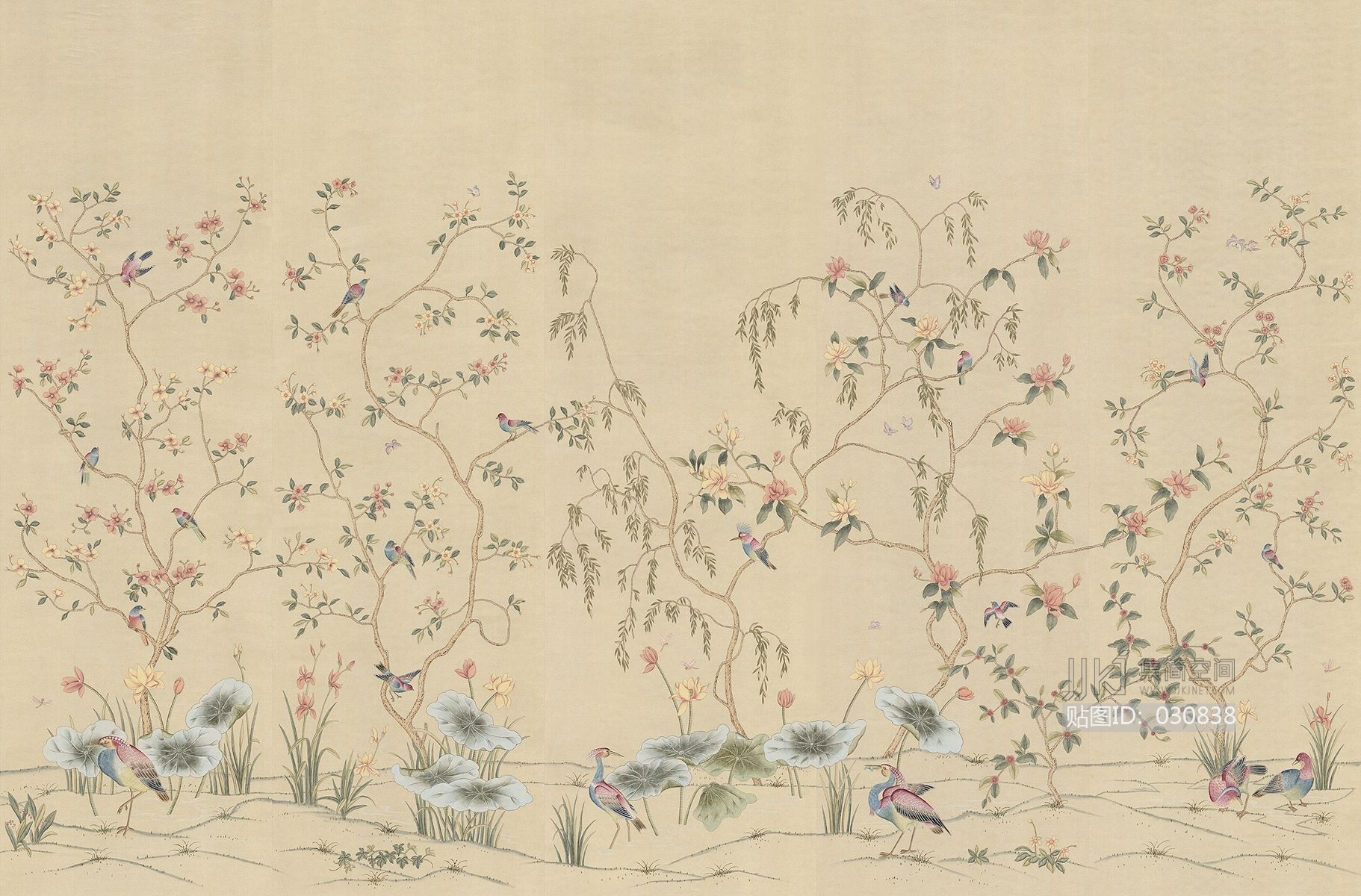 中式欧式田园花鸟壁纸壁画壁布背景画 (35)