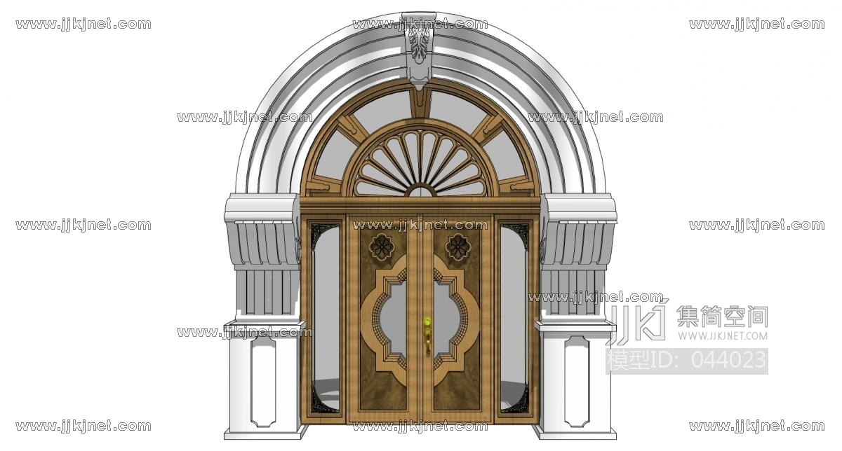 欧式法式别墅入户门窗大门 (70)su草图模型下载