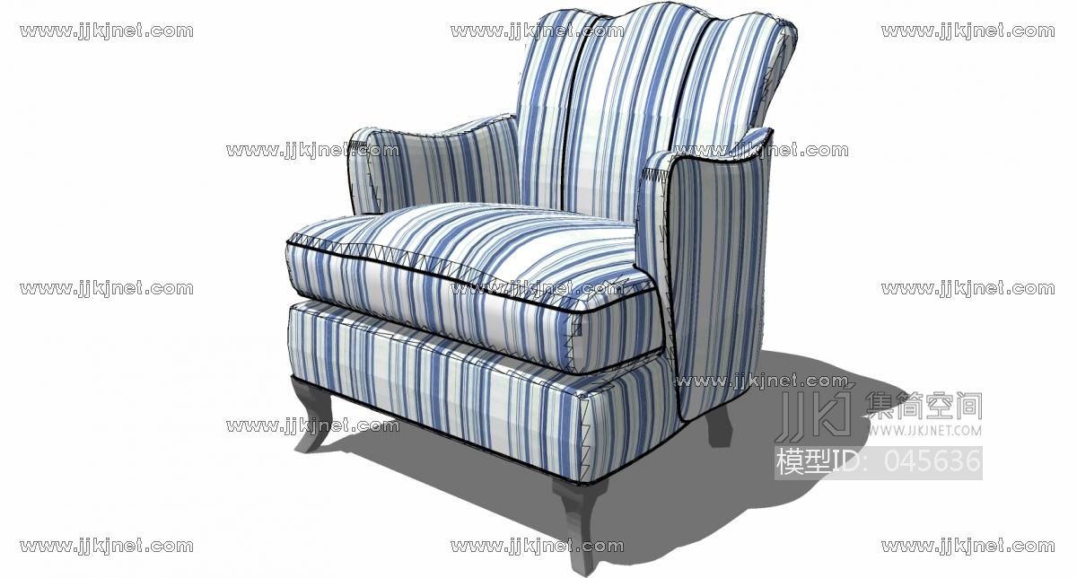 地中海欧式单人沙发椅子 (1)su草图模型下载