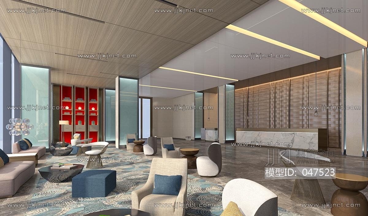 Z06-0619酒店接待大厅休闲沙发椅子接待台3d模型下载-【集简空间】「每日更新」