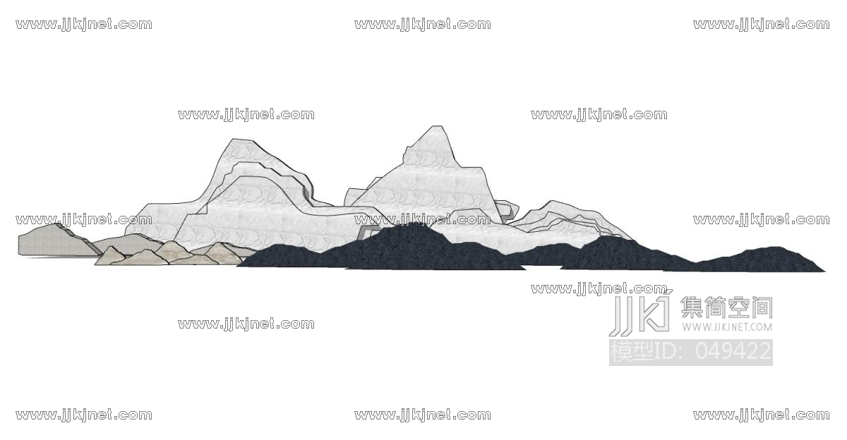 新中式假山山形片石石头景观造景造型 (4)su草图模型下载