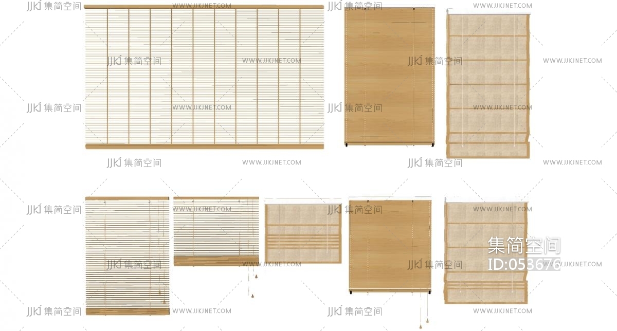 3新中式竹帘席帘卷帘su草图模型下载-【集简空间】「每日更新」
