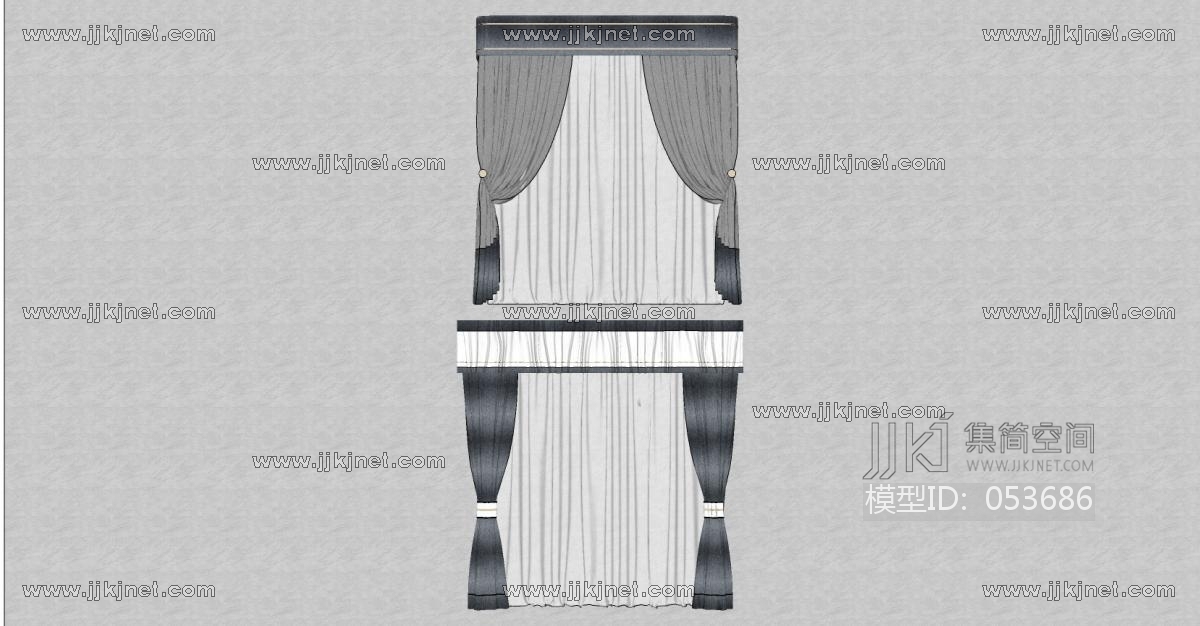 1欧式新中式窗帘布帘su草图模型下载-【集简空间】「每日更新」