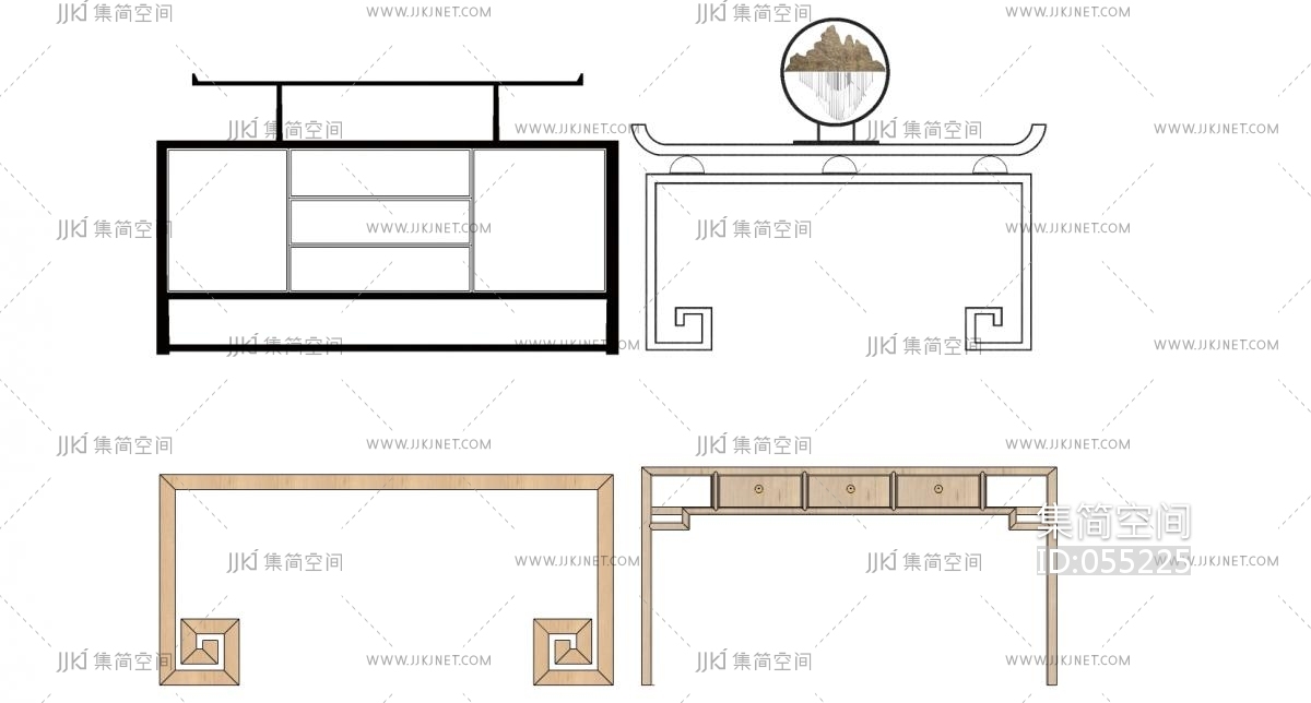 6中式玄关柜条案摆台柜 su草图模型下载