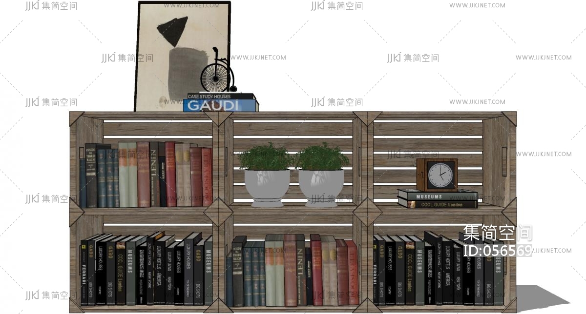 19现代实木简约边柜书柜su草图模型下载-【集简空间】「每日更新」