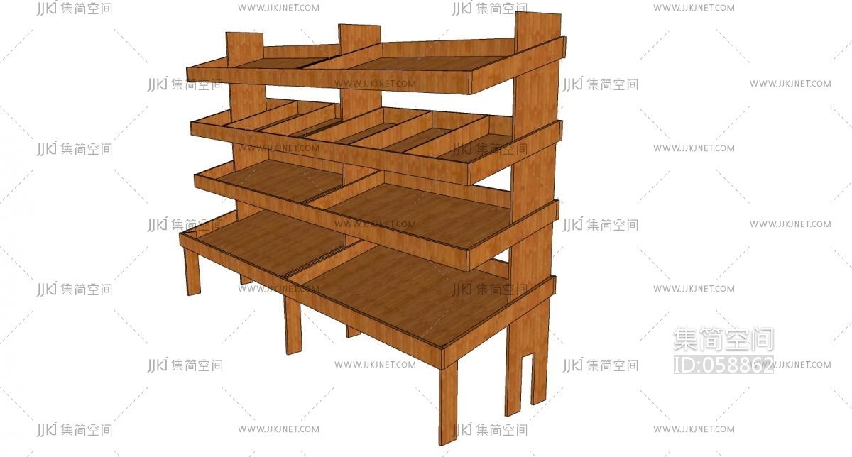 (113)现代超市木制货架展柜展架货架su草图模型下载