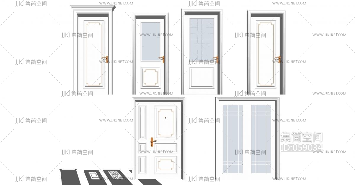 4新中式烤漆单开门子母门su草图模型下载