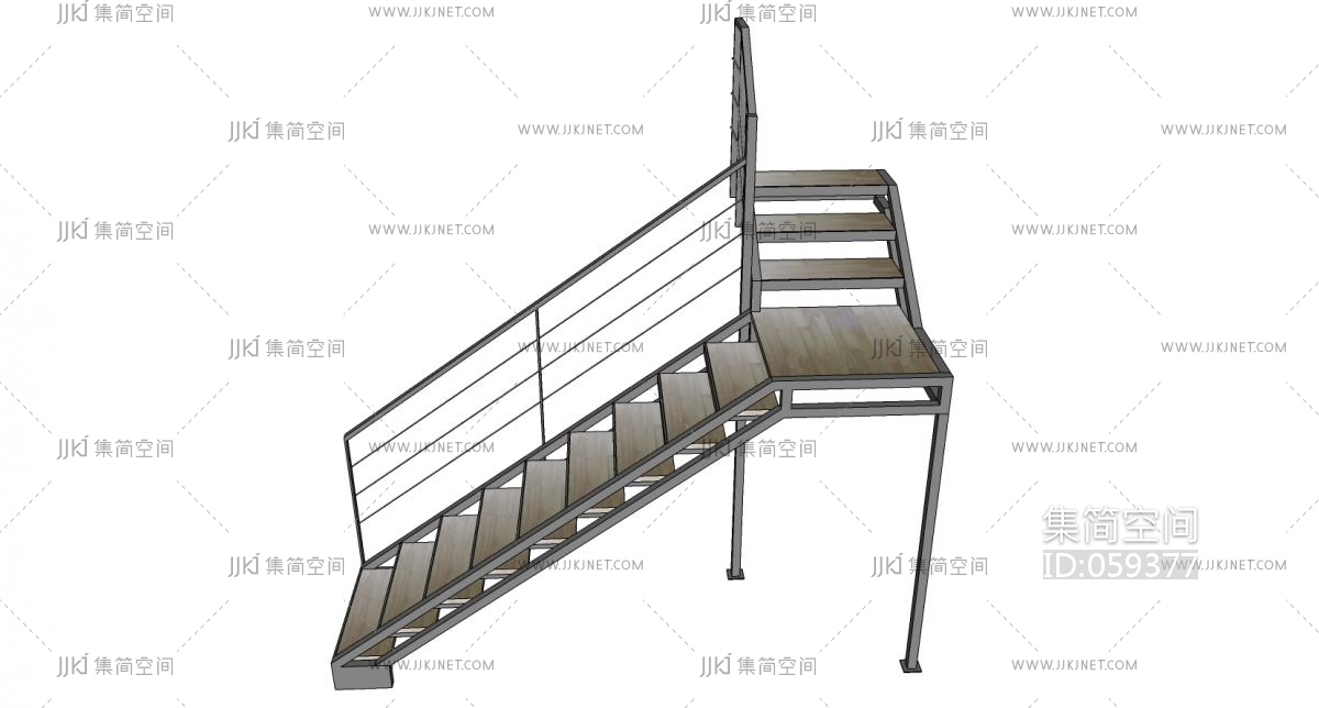 (24)现代铁艺金属钢架楼梯栏杆扶手su草图模型下载