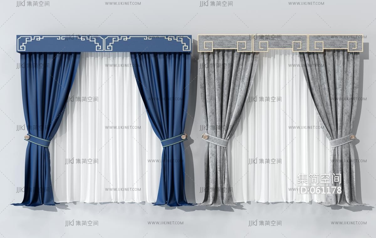 新中式窗帘组合3d模型下载-【集简空间】「每日更新」