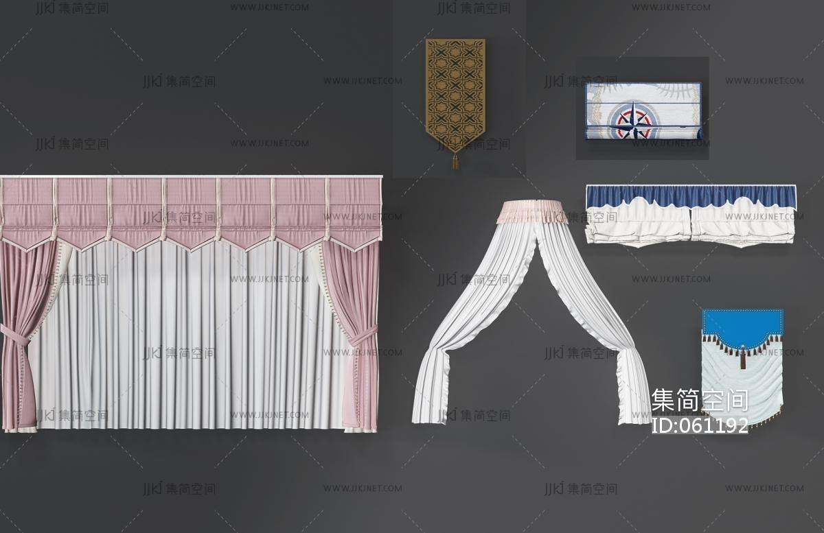 新中式窗帘窗幔组合3d模型下载-【集简空间】「每日更新」