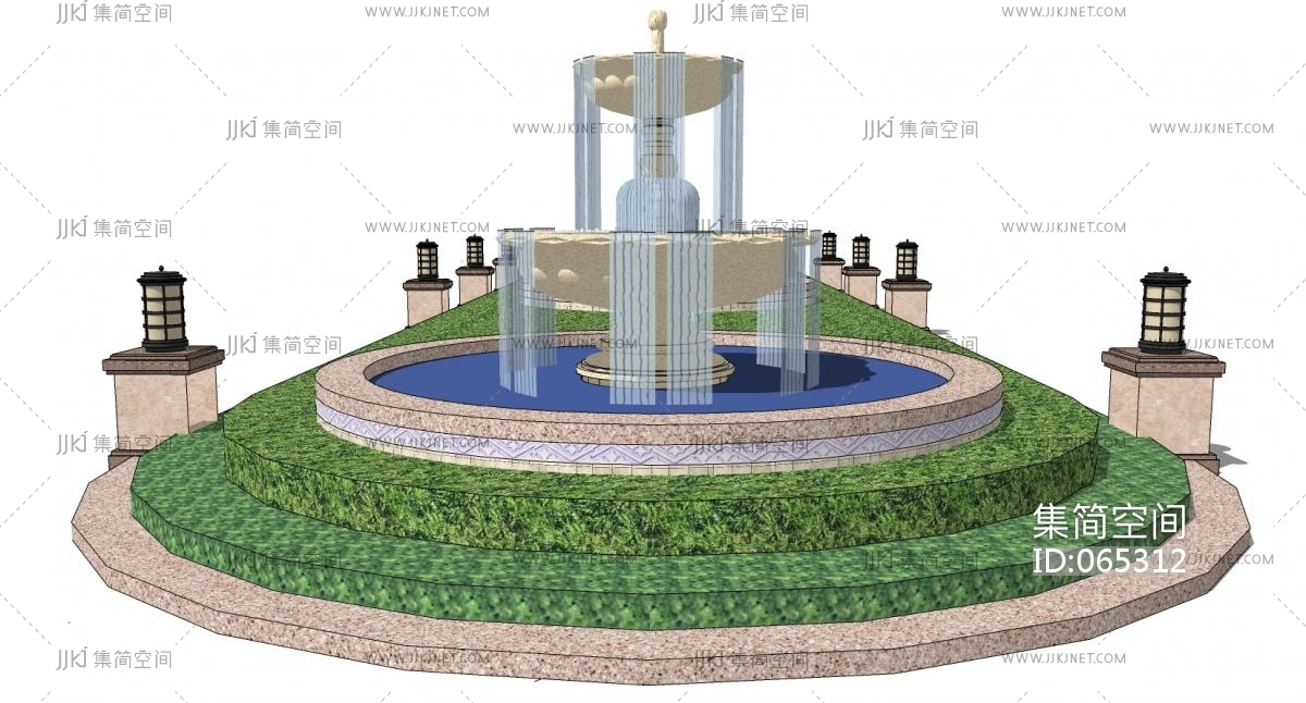 37欧式水景喷泉花池水池su草图模型下载-【集简空间】「每日更新」