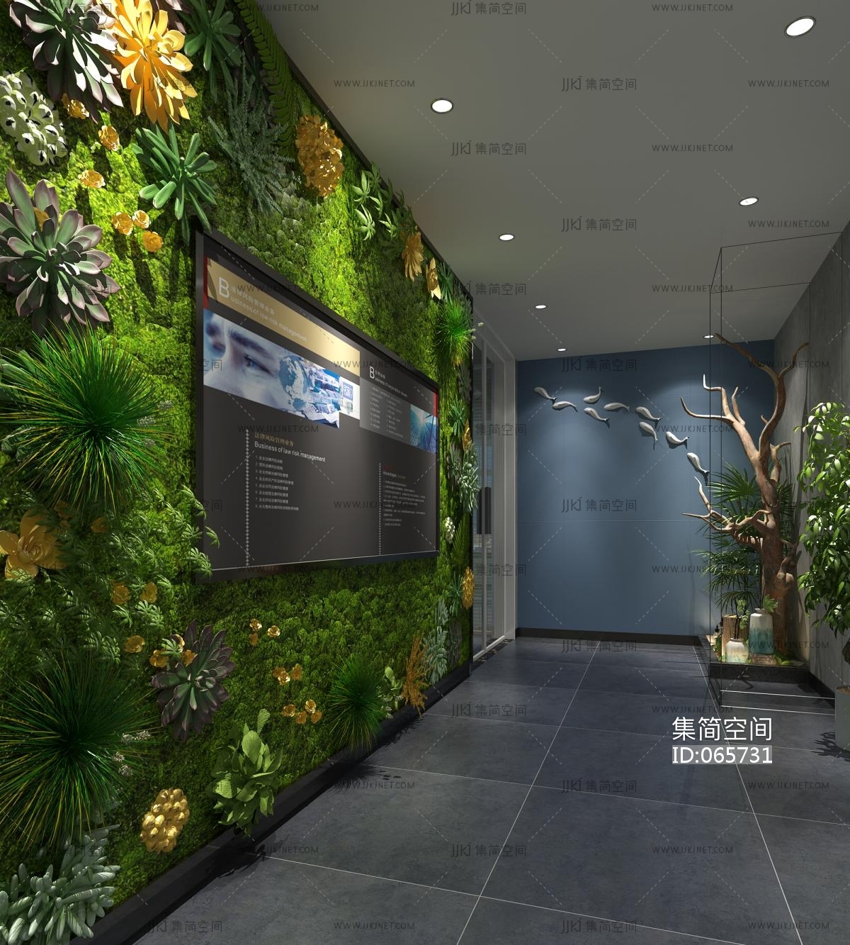 现代绿植物挂墙花池- 建E网3D模型下载网