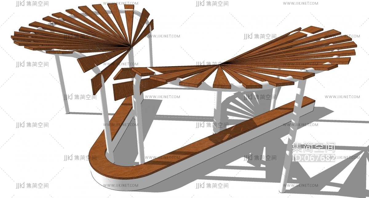 01现代异形景观廊架户外座椅su草图模型下载