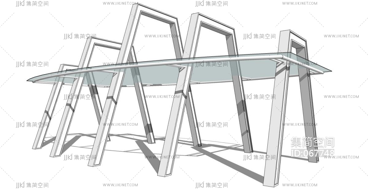 02现代钢结构玻璃廊架凉亭遮阳棚su草图模型下载