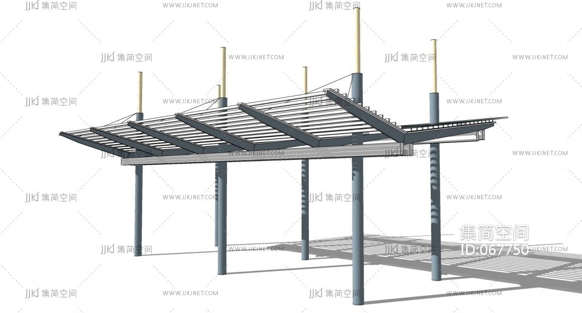 04现代钢结构玻璃廊架凉亭遮阳棚su草图模型下载