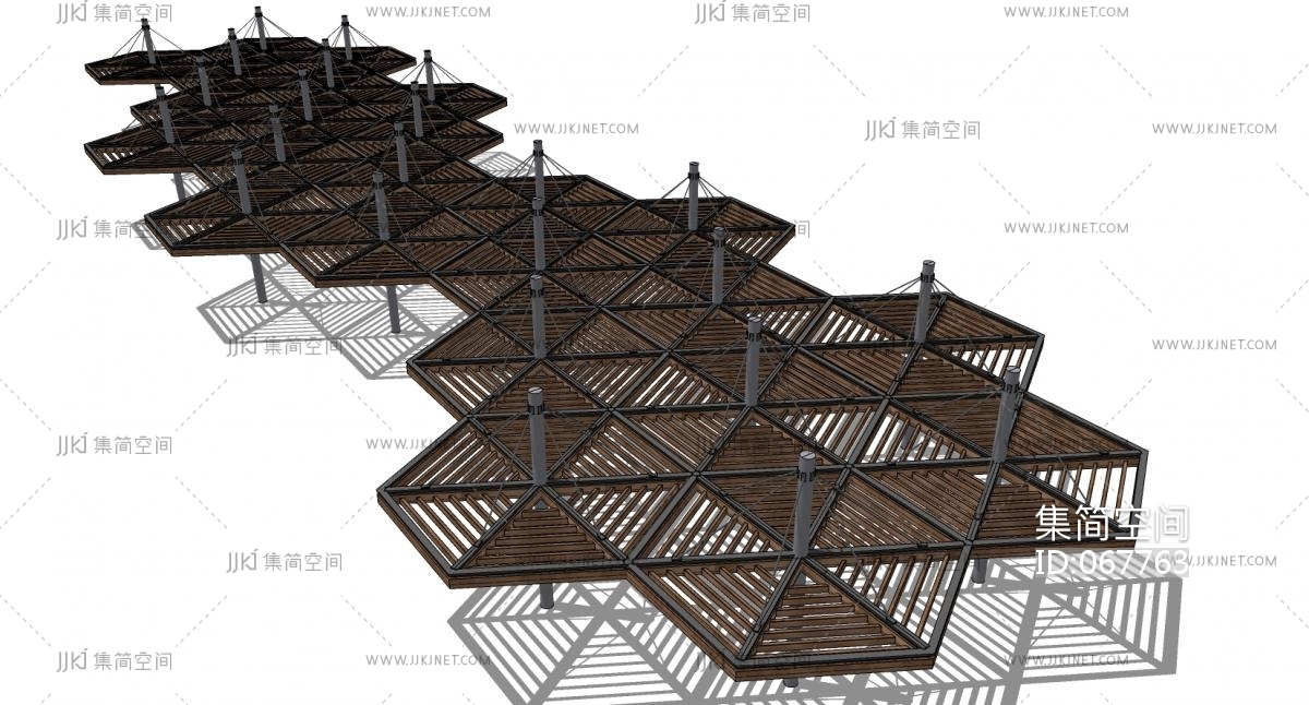 28现代新中式廊架木架子遮阳棚遮阳凉亭su草图模型下载