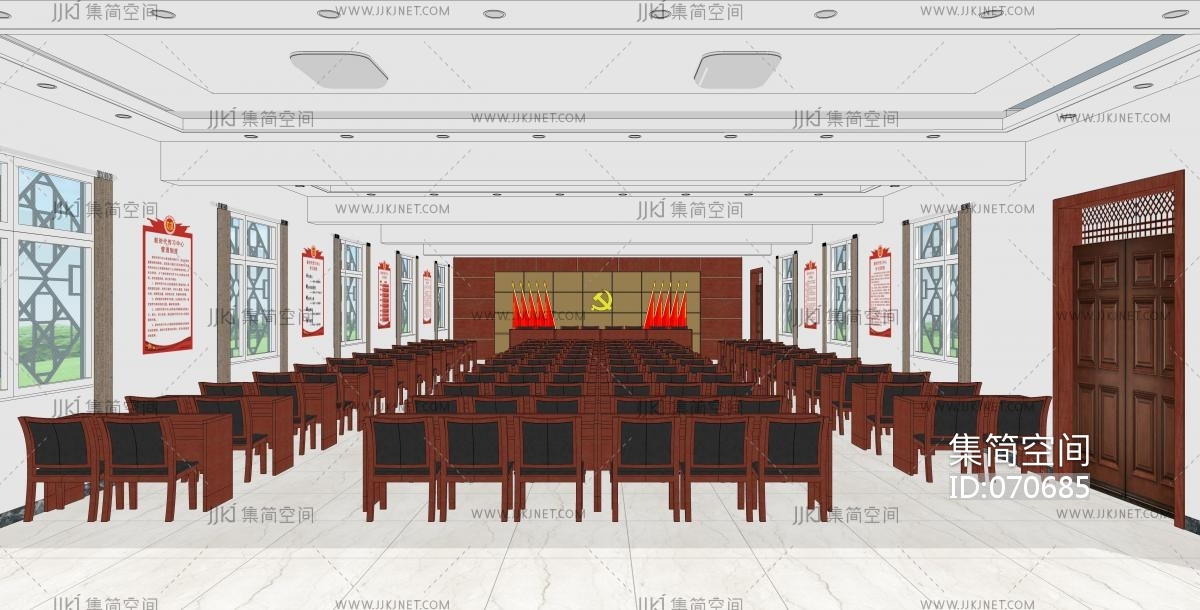 07党建活动中心会议室 大会议室国企会议椅子党旗党徽