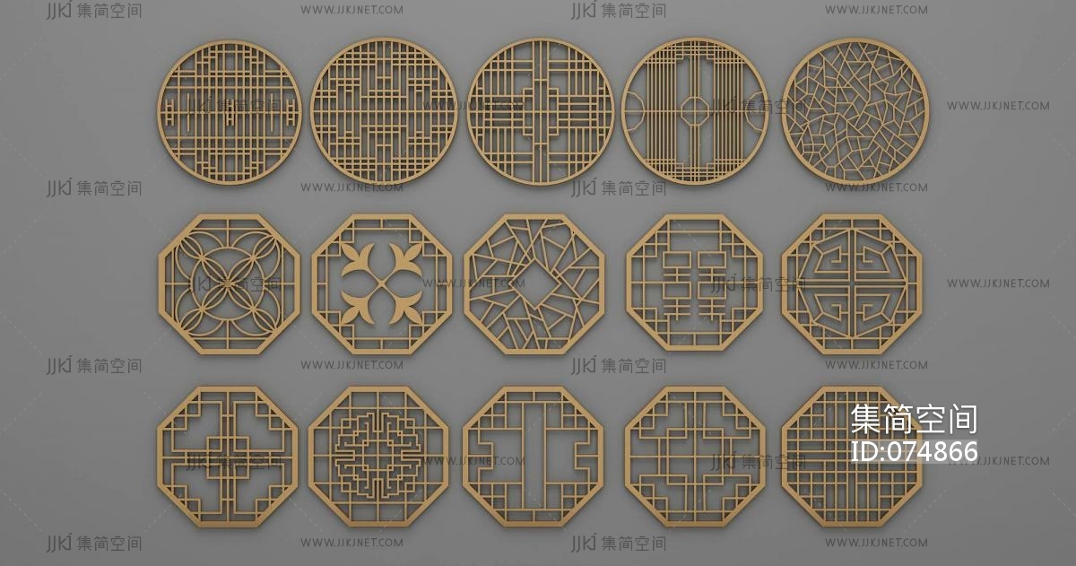 中式圆形花格花窗,雕花3d模型下载