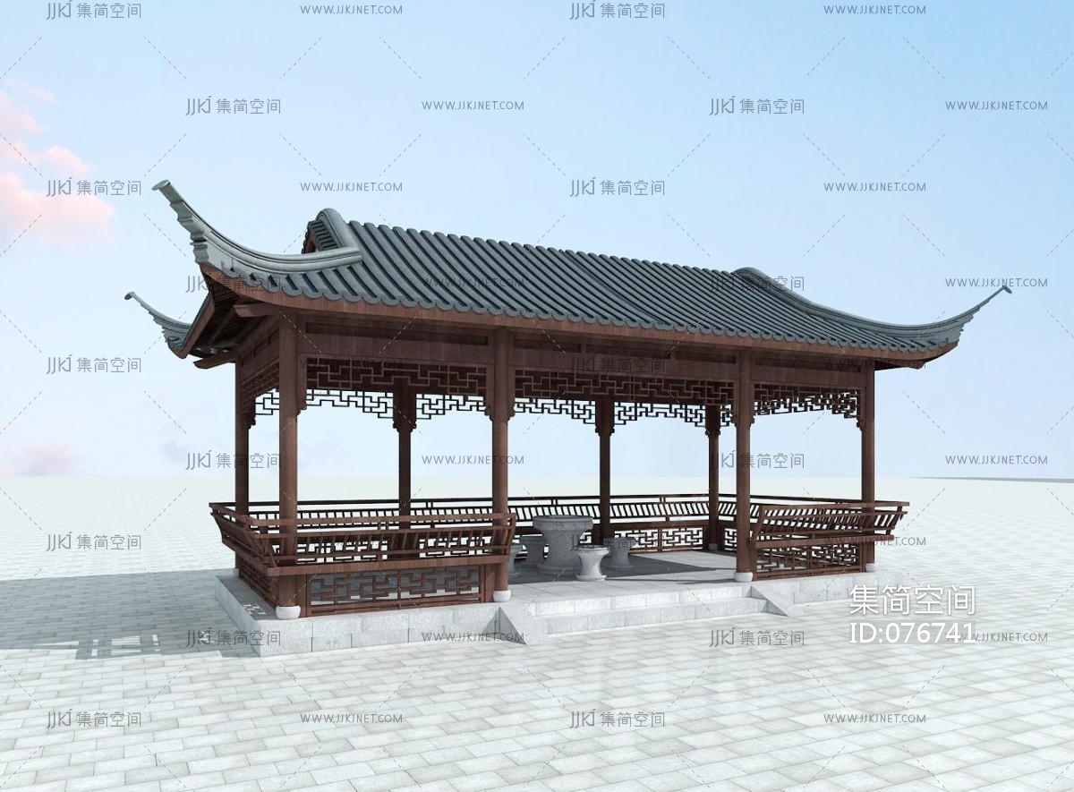 中式古建古典凉亭,石桌石凳,水榭,遮阳棚3d模型下载