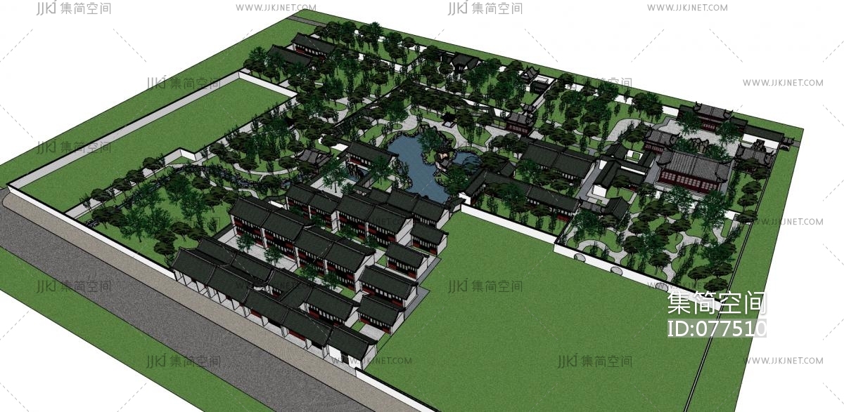 30留园中式古建筑徽派建筑苏州园林独栋别墅中式园林景观走廊廊亭,仿