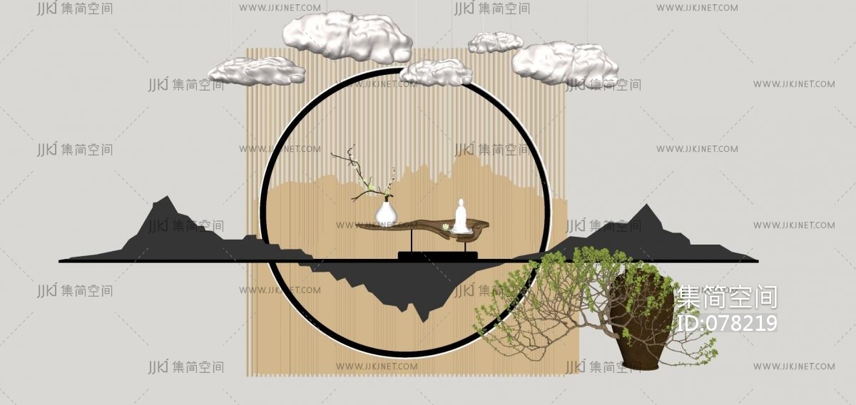 52新中式禅意庭院景观 禅意枯山水园艺小品 中式山形禅意摆件挂饰 陶罐植物 中式禅意隔断 花盆盆栽su草图模型下载-【集简空间】「每日更新」