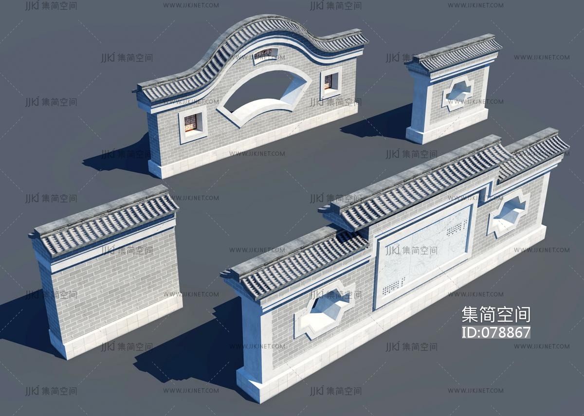 新中式围墙模型SU模型下载[ID:108151253]_建E室内设计网